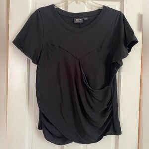 Maeve by Anthropologie Black Draped Front Short Sleeve Tee Shirt Top Women's-S